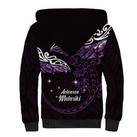 New Zealand Matariki Sherpa Hoodie Maori New Year Silver Fern And Lizard - Purple LT14 - Polynesian Pride