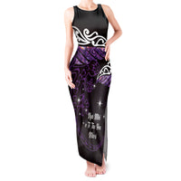 New Zealand Matariki Tank Maxi Dress Maori New Year Silver Fern And Lizard - Purple LT14 Women Purple - Polynesian Pride