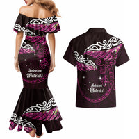 New Zealand Matariki Couples Matching Mermaid Dress and Hawaiian Shirt Maori New Year Silver Fern And Lizard - Pink LT14 - Polynesian Pride