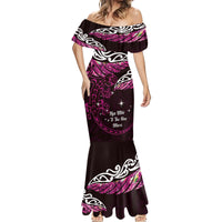 New Zealand Matariki Mermaid Dress Maori New Year Silver Fern And Lizard - Pink LT14 - Polynesian Pride
