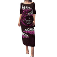New Zealand Matariki Puletasi Maori New Year Silver Fern And Lizard - Pink LT14 Long Dress Pink - Polynesian Pride