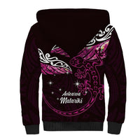 New Zealand Matariki Sherpa Hoodie Maori New Year Silver Fern And Lizard - Pink LT14 - Polynesian Pride