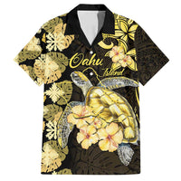 Personalised Aloha Hawaii Oahu Island Family Matching Off Shoulder Maxi Dress and Hawaiian Shirt Gathering Place Sea Turtle Ilima Flowers