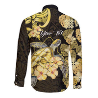 Personalised Aloha Hawaii Oahu Island Long Sleeve Button Shirt Gathering Place Sea Turtle Ilima Flowers LT14 - Polynesian Pride