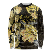 Personalised Aloha Hawaii Oahu Island Long Sleeve Shirt Gathering Place Sea Turtle Ilima Flowers LT14 Unisex Yellow - Polynesian Pride