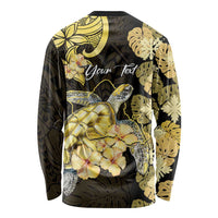 Personalised Aloha Hawaii Oahu Island Long Sleeve Shirt Gathering Place Sea Turtle Ilima Flowers LT14 - Polynesian Pride