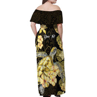 Personalised Aloha Hawaii Oahu Island Off Shoulder Maxi Dress Gathering Place Sea Turtle Ilima Flowers