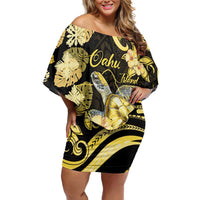 Personalised Aloha Hawaii Oahu Island Off Shoulder Short Dress Gathering Place Sea Turtle Ilima Flowers
