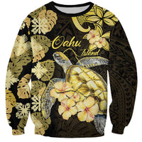 Personalised Aloha Hawaii Oahu Island Sweatshirt Gathering Place Sea Turtle Ilima Flowers LT14 Unisex Yellow - Polynesian Pride