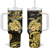 Personalised Aloha Hawaii Oahu Island Tumbler With Handle Gathering Place Sea Turtle Ilima Flowers LT14 One Size: 40 oz Yellow - Polynesian Pride
