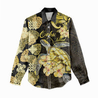 Personalised Aloha Hawaii Oahu Island Women Casual Shirt Gathering Place Sea Turtle Ilima Flowers