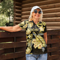 Personalised Aloha Hawaii Oahu Island Women Polo Shirt Gathering Place Sea Turtle Ilima Flowers