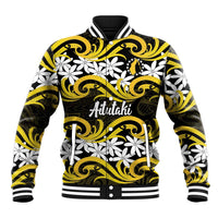 Personalised Cook Islands Aitutaki Baseball Jacket Tiare Maori Polynesian Waves Tattoo LT14 Unisex Yellow - Polynesian Pride