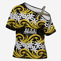 Personalised Cook Islands Aitutaki Cross Shoulder Shirt Tiare Maori Polynesian Waves Tattoo LT14 Female Yellow - Polynesian Pride