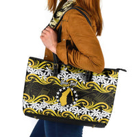 Personalised Cook Islands Aitutaki Leather Tote Bag Tiare Maori Polynesian Waves Tattoo LT14 Yellow - Polynesian Pride