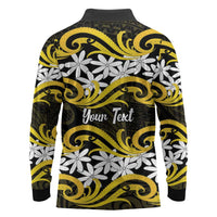 Personalised Cook Islands Aitutaki Long Sleeve Polo Shirt Tiare Maori Polynesian Waves Tattoo LT14 - Polynesian Pride