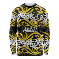 Personalised Cook Islands Aitutaki Long Sleeve Shirt Tiare Maori Polynesian Waves Tattoo LT14 Unisex Yellow - Polynesian Pride