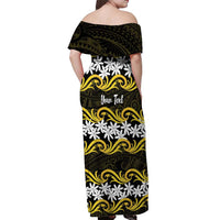 Personalised Cook Islands Aitutaki Off Shoulder Maxi Dress Tiare Maori Polynesian Waves Tattoo LT14 - Polynesian Pride