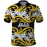 Personalised Cook Islands Aitutaki Polo Shirt Tiare Maori Polynesian Waves Tattoo LT14 Yellow - Polynesian Pride
