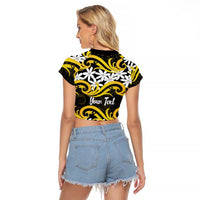 Personalised Cook Islands Aitutaki Raglan Cropped T Shirt Tiare Maori Polynesian Waves Tattoo LT14 - Polynesian Pride
