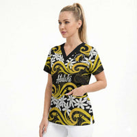 Personalised Cook Islands Aitutaki Scrub Top Tiare Maori Polynesian Waves Tattoo LT14 - Polynesian Pride