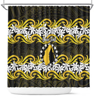Personalised Cook Islands Aitutaki Shower Curtain Tiare Maori Polynesian Waves Tattoo LT14 Yellow - Polynesian Pride