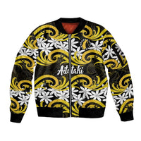 Personalised Cook Islands Aitutaki Sleeve Zip Bomber Jacket Tiare Maori Polynesian Waves Tattoo LT14 Unisex Yellow - Polynesian Pride