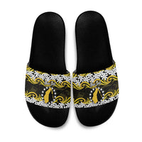 Personalised Cook Islands Aitutaki Slide Sandals Tiare Maori Polynesian Waves Tattoo LT14 Yellow - Polynesian Pride