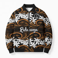 Personalised Cook Islands Rakahanga Bomber Puffer Jacket Tiare Maori Polynesian Waves Tattoo LT14 Unisex Orange - Polynesian Pride