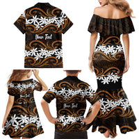 Personalised Cook Islands Rakahanga Family Matching Mermaid Dress and Hawaiian Shirt Tiare Maori Polynesian Waves Tattoo