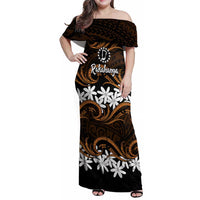 Personalised Cook Islands Rakahanga Family Matching Off Shoulder Maxi Dress and Hawaiian Shirt Tiare Maori Polynesian Waves Tattoo