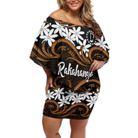 Personalised Cook Islands Rakahanga Family Matching Off Shoulder Short Dress and Hawaiian Shirt Tiare Maori Polynesian Waves Tattoo