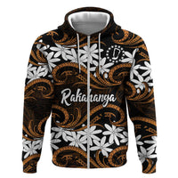 Personalised Cook Islands Rakahanga Hoodie Tiare Maori Polynesian Waves Tattoo LT14 Zip Hoodie Orange - Polynesian Pride