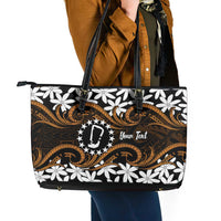 Personalised Cook Islands Rakahanga Leather Tote Bag Tiare Maori Polynesian Waves Tattoo LT14 - Polynesian Pride
