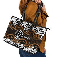 Personalised Cook Islands Rakahanga Leather Tote Bag Tiare Maori Polynesian Waves Tattoo LT14 - Polynesian Pride