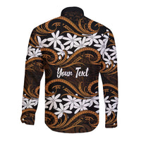 Personalised Cook Islands Rakahanga Long Sleeve Button Shirt Tiare Maori Polynesian Waves Tattoo LT14 - Polynesian Pride