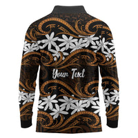 Personalised Cook Islands Rakahanga Long Sleeve Polo Shirt Tiare Maori Polynesian Waves Tattoo LT14 - Polynesian Pride