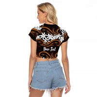 Personalised Cook Islands Rakahanga Raglan Cropped T Shirt Tiare Maori Polynesian Waves Tattoo LT14 - Polynesian Pride
