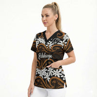 Personalised Cook Islands Rakahanga Scrub Top Tiare Maori Polynesian Waves Tattoo LT14 - Polynesian Pride