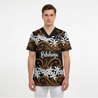 Personalised Cook Islands Rakahanga Scrub Top Tiare Maori Polynesian Waves Tattoo LT14 - Polynesian Pride