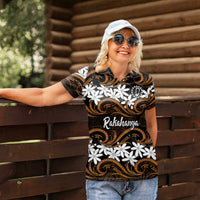 Personalised Cook Islands Rakahanga Women Polo Shirt Tiare Maori Polynesian Waves Tattoo