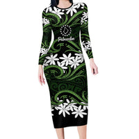 Personalised Cook Islands Palmerston Family Matching Long Sleeve Bodycon Dress and Hawaiian Shirt Tiare Maori Polynesian Waves Tattoo
