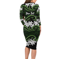 Personalised Cook Islands Palmerston Family Matching Long Sleeve Bodycon Dress and Hawaiian Shirt Tiare Maori Polynesian Waves Tattoo