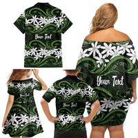 Personalised Cook Islands Palmerston Family Matching Off Shoulder Short Dress and Hawaiian Shirt Tiare Maori Polynesian Waves Tattoo
