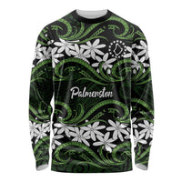 Personalised Cook Islands Palmerston Long Sleeve Shirt Tiare Maori Polynesian Waves Tattoo LT14 Unisex Green - Polynesian Pride