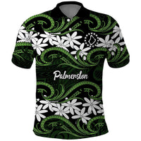 Personalised Cook Islands Palmerston Polo Shirt Tiare Maori Polynesian Waves Tattoo LT14 Green - Polynesian Pride