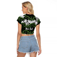 Personalised Cook Islands Palmerston Raglan Cropped T Shirt Tiare Maori Polynesian Waves Tattoo LT14 - Polynesian Pride