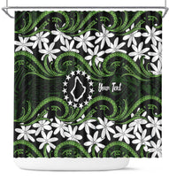 Personalised Cook Islands Palmerston Shower Curtain Tiare Maori Polynesian Waves Tattoo LT14 Green - Polynesian Pride