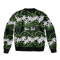 Personalised Cook Islands Palmerston Sleeve Zip Bomber Jacket Tiare Maori Polynesian Waves Tattoo LT14 - Polynesian Pride