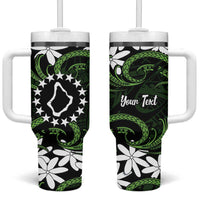 Personalised Cook Islands Palmerston Tumbler With Handle Tiare Maori Polynesian Waves Tattoo LT14 One Size: 40 oz Green - Polynesian Pride